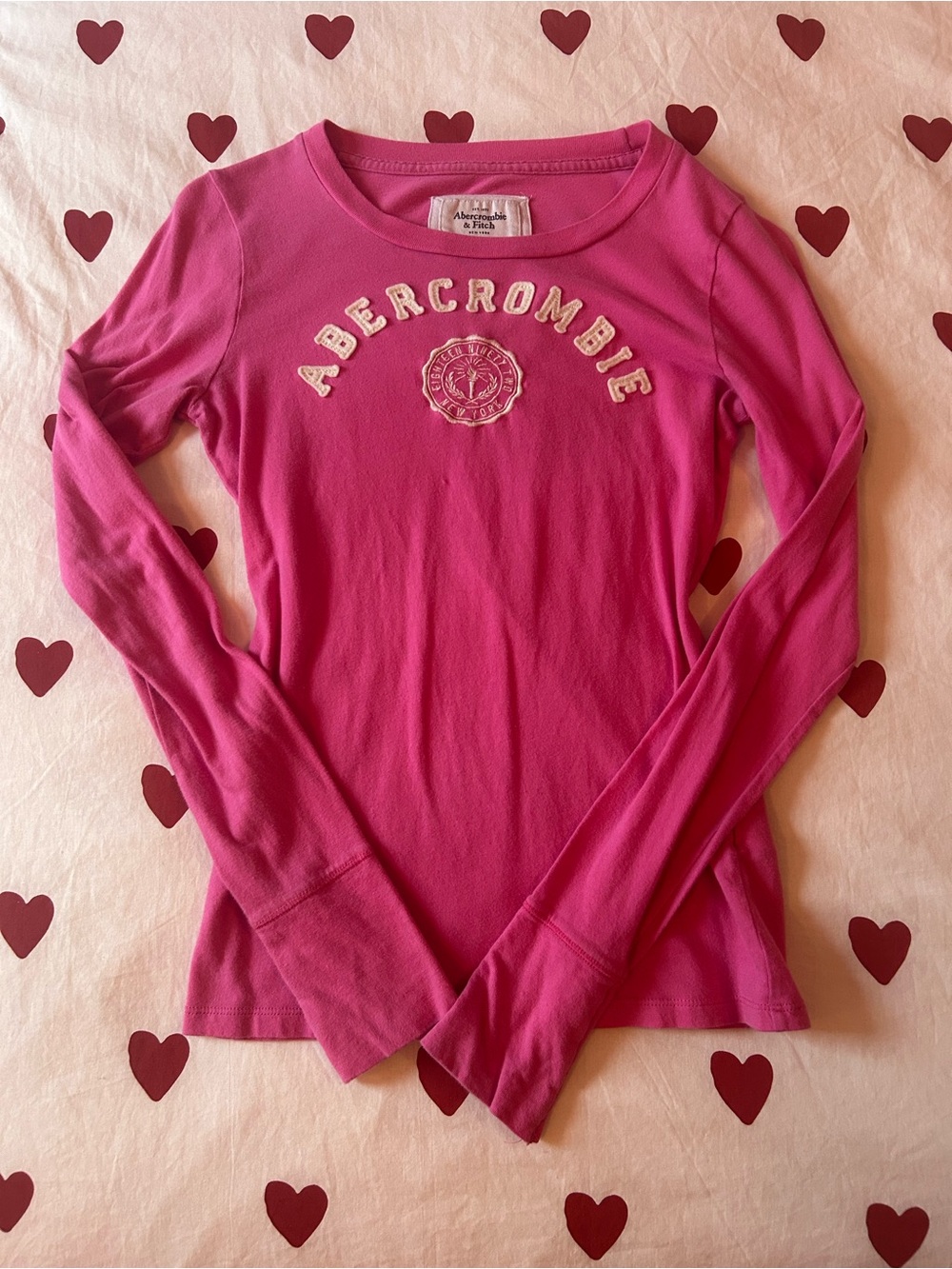 Abercrombie & Fitch Pink Long-Sleeve Logo Tee Bubble Gum Pink